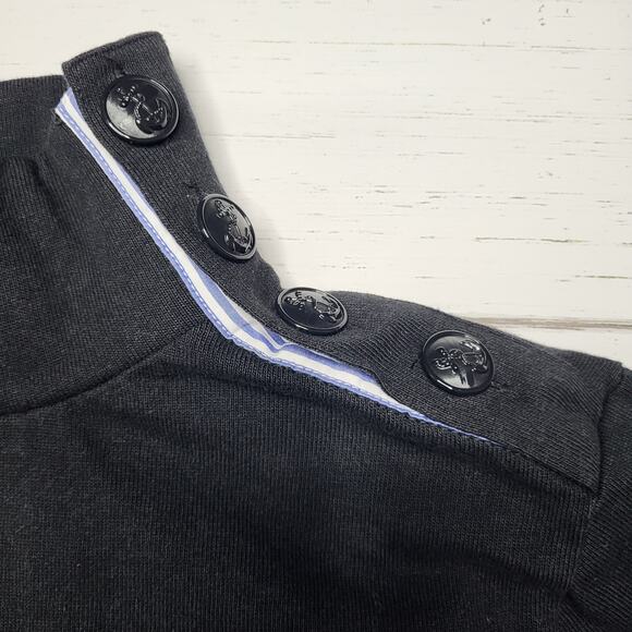 J. Crew Button Shoulder Turtleneck Sweatshirt Black Cotton Long Sleeve Preppy XS - Picture 6 of 10